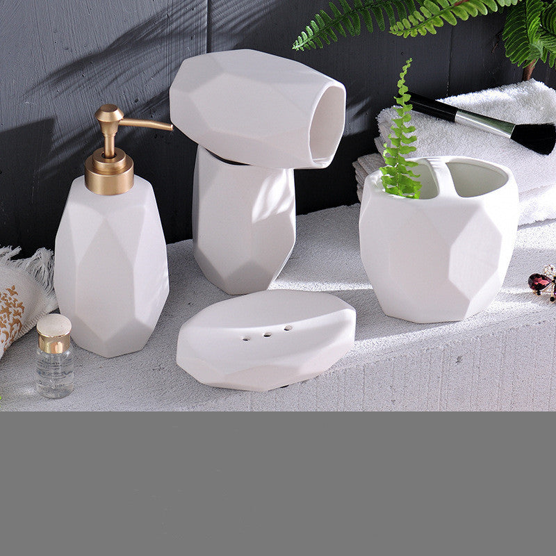 Geometric Matte Ceramic Bathroom Set (5-Piece)
