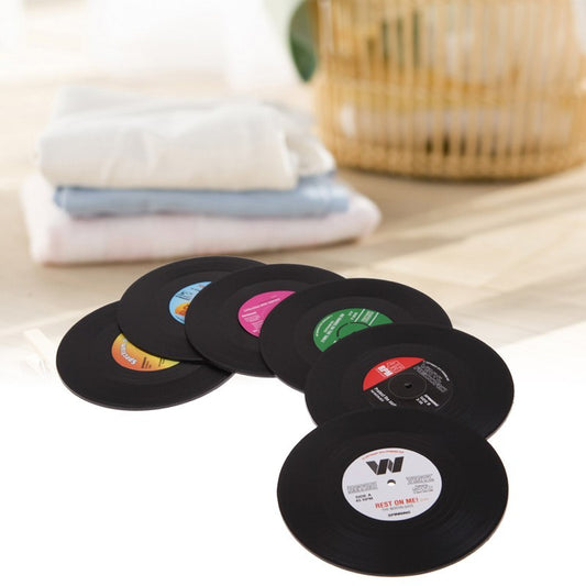 Retro Vinyl Cup Coasters — Set of 6