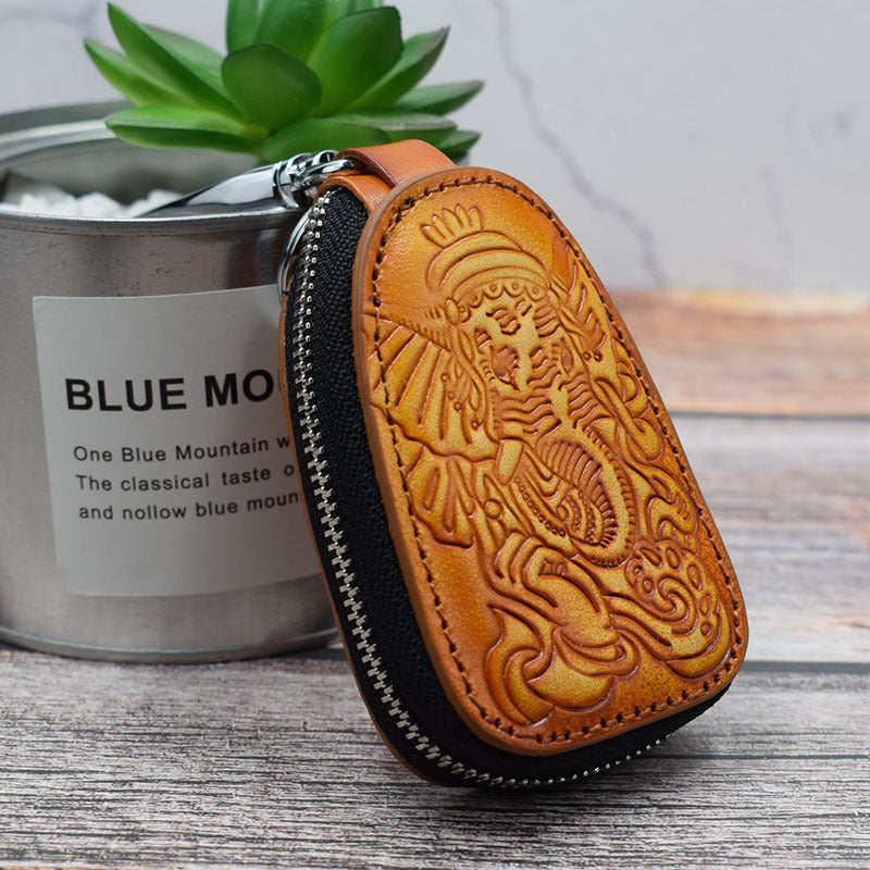 Leather Key Case – Ganesha Pouch Elephant-Inspired Design