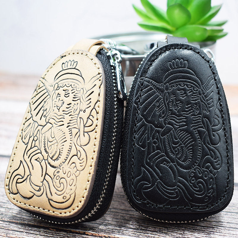 Leather Key Case – Ganesha Pouch Elephant-Inspired Design