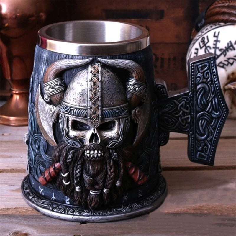 Mjolnir Handle Nordic Skull Tankard