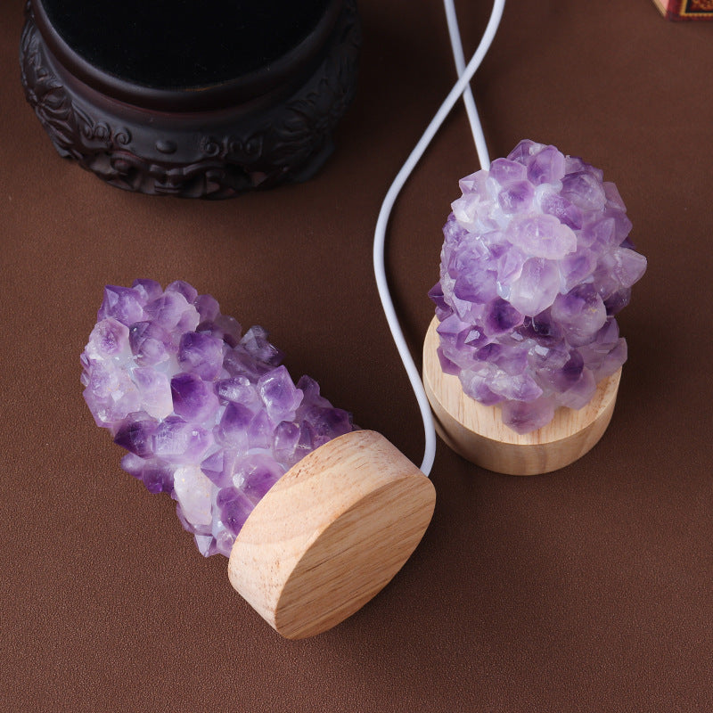 Celestite & Amethyst Flower Light — Built Using Real Natural Crystal