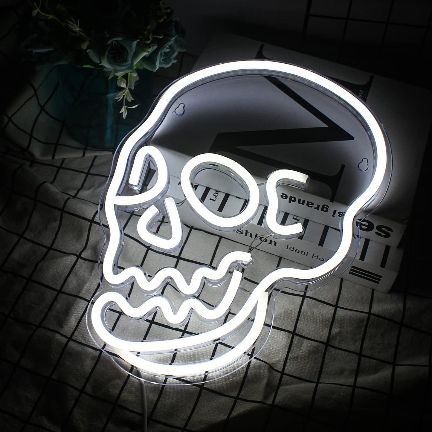 LED White Neon Skull Sign