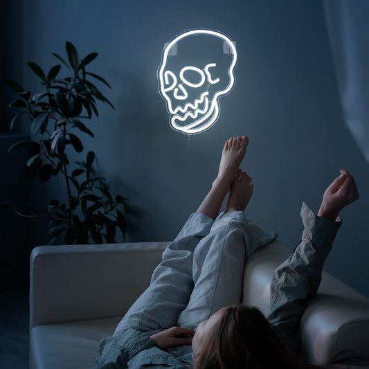 LED White Neon Skull Sign