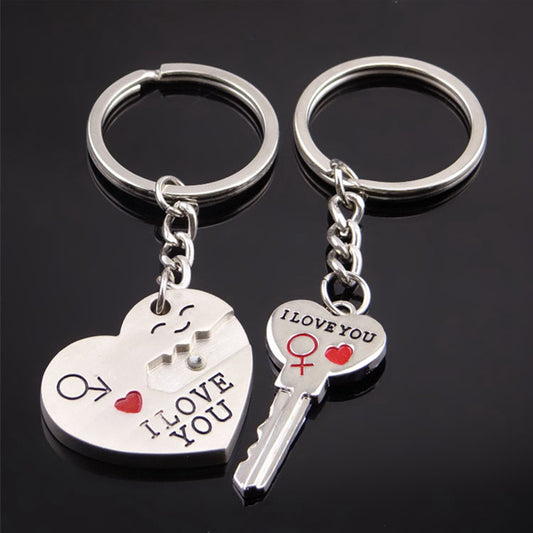 Magnetic I Love You Heart Lock & Key Couple Keychain Set