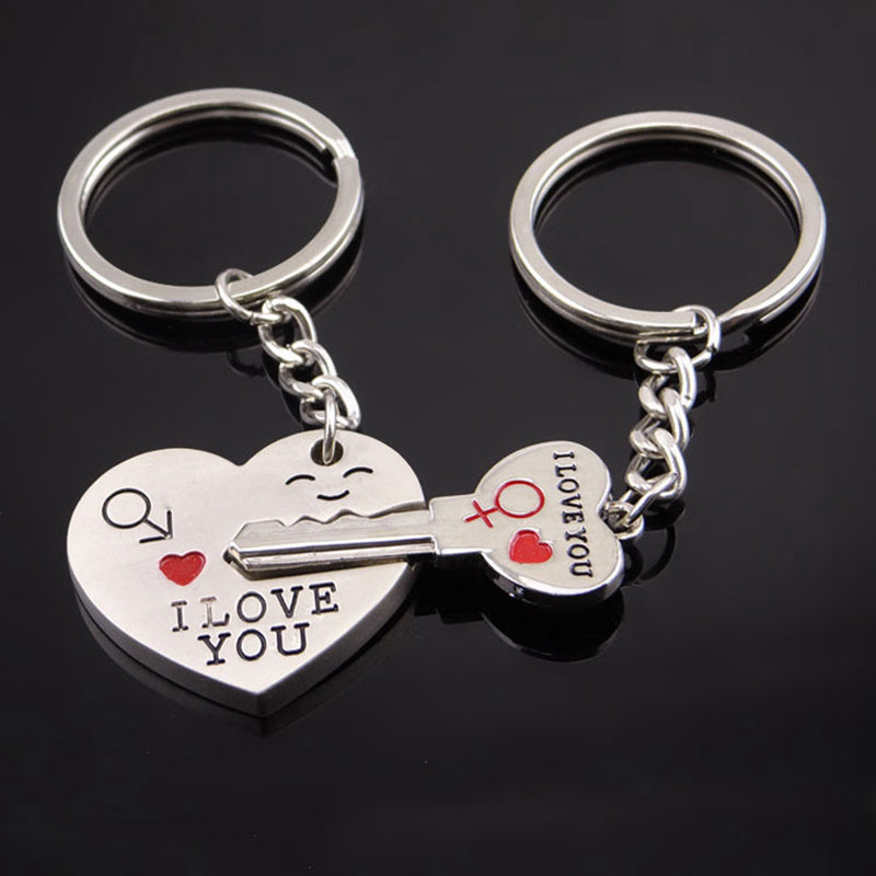 Magnetic I Love You Heart Lock & Key Couple Keychain Set
