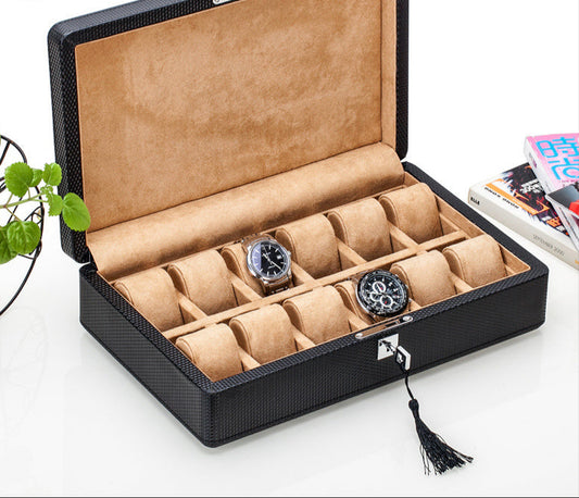 Luxury Carbon Fiber Watch Organizer with Lock