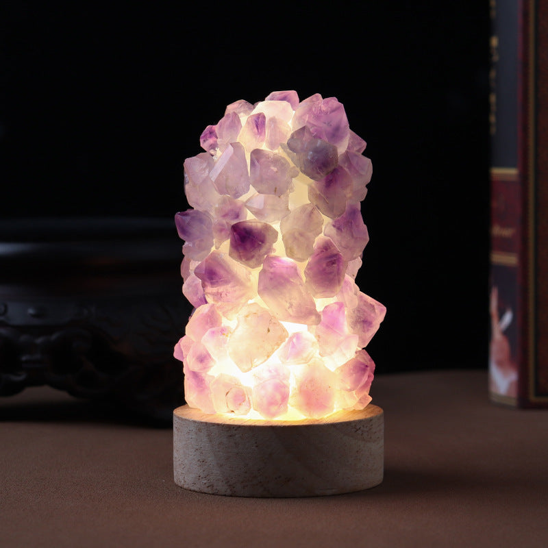 Celestite & Amethyst Flower Light — Built Using Real Natural Crystal