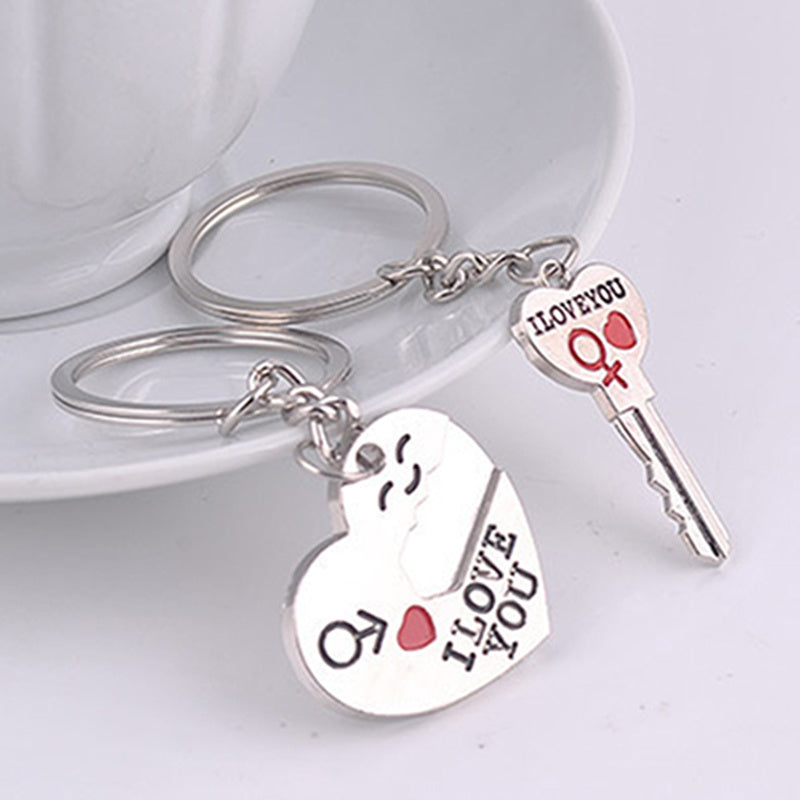 Magnetic I Love You Heart Lock & Key Couple Keychain Set