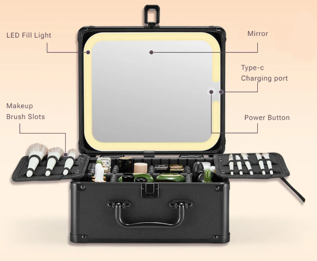 Hardcase Makeup Box with Detachable and Smart Light-up Mirror