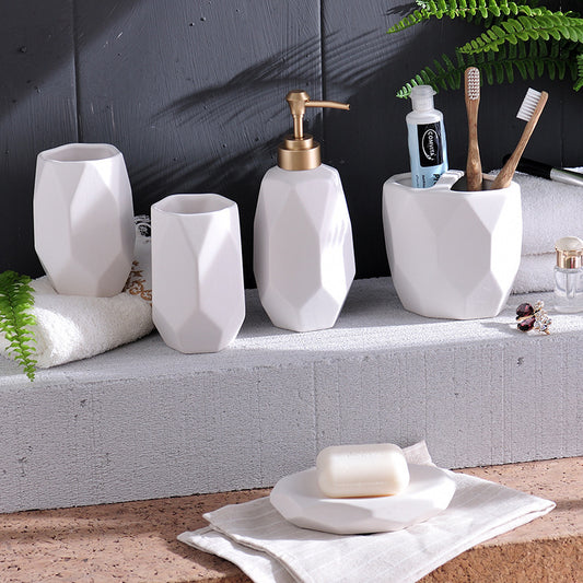 Geometric Matte Ceramic Bathroom Set (5-Piece)
