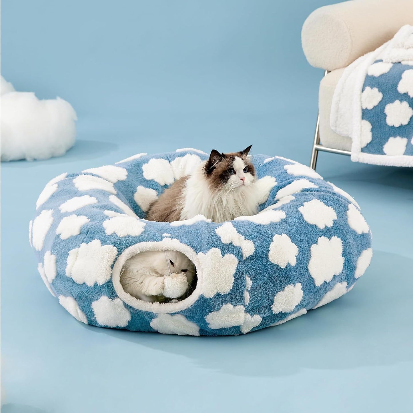 Cloud Pattern Plush Tunnel Bed for Cats