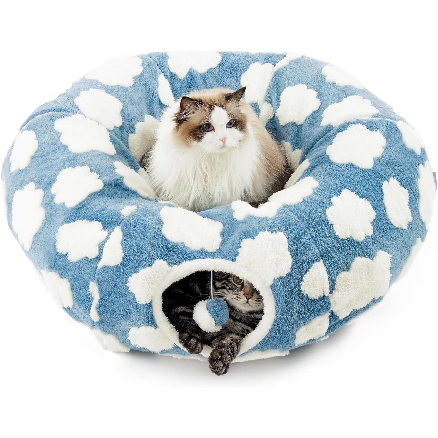 Cloud Pattern Plush Tunnel Bed for Cats