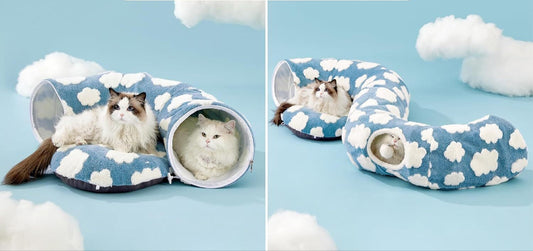 Cloud Pattern Plush Tunnel Bed for Cats