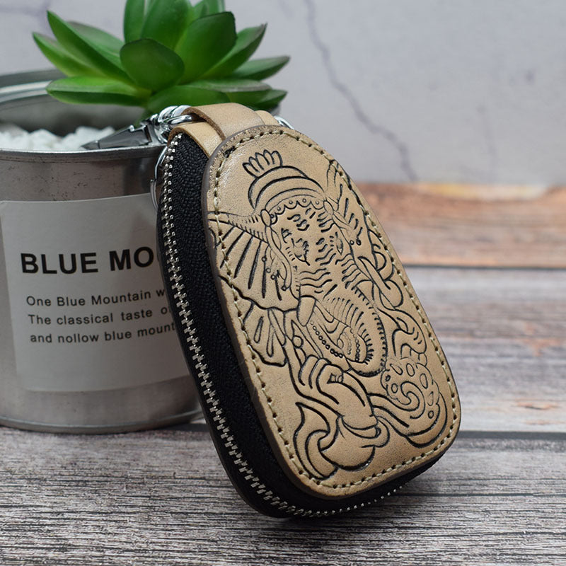 Leather Key Case – Ganesha Pouch Elephant-Inspired Design
