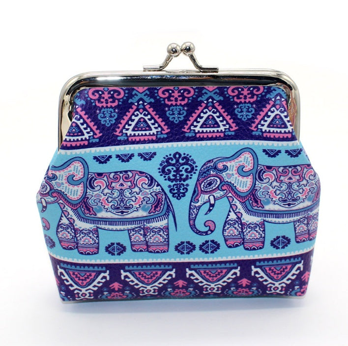 Lychee Leather Elephant Art Coin Purse
