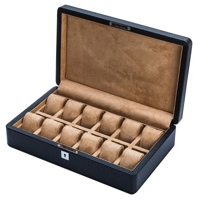 Luxury Carbon Fiber Watch Organizer with Lock