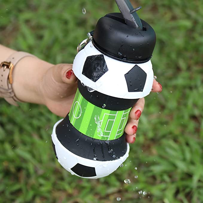 Football Collapsible Water Bottle with Straw
