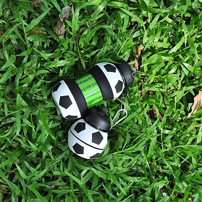 Football Collapsible Water Bottle with Straw