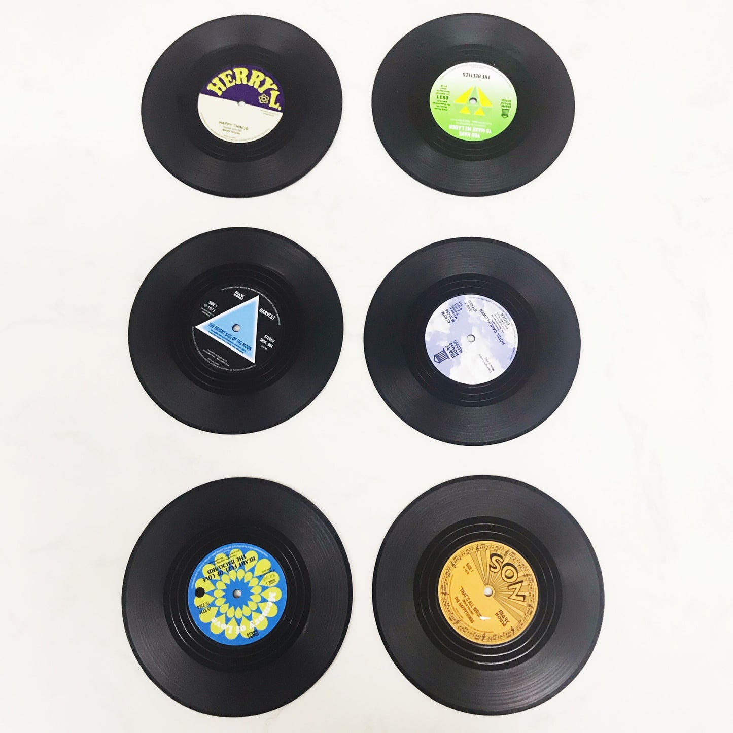 Retro Vinyl Cup Coasters — Set of 6