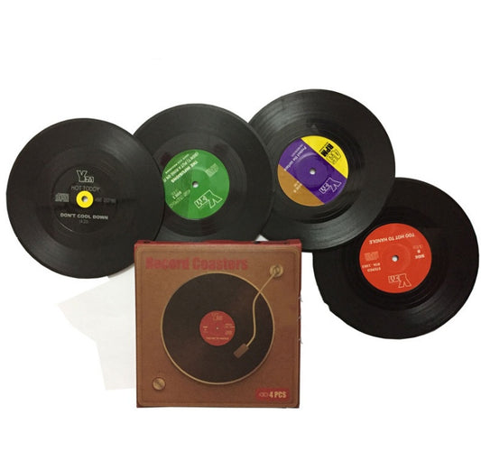Retro Vinyl Cup Coasters — Set of 6
