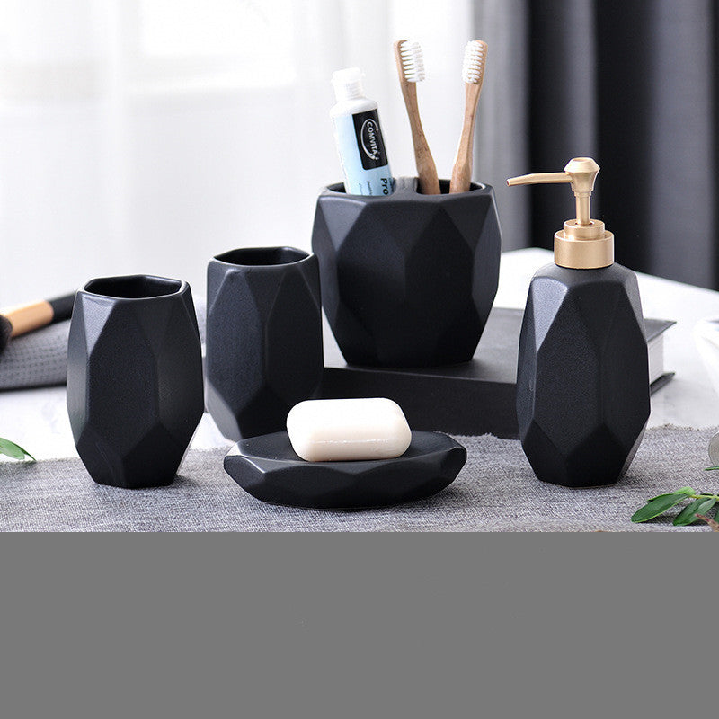 Geometric Matte Ceramic Bathroom Set (5-Piece)