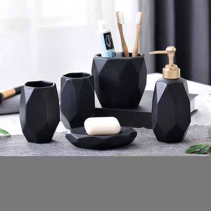 Geometric Matte Ceramic Bathroom Set (5-Piece)