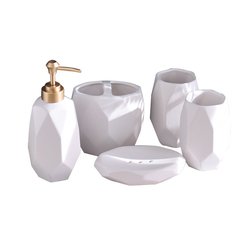 Geometric Matte Ceramic Bathroom Set (5-Piece)