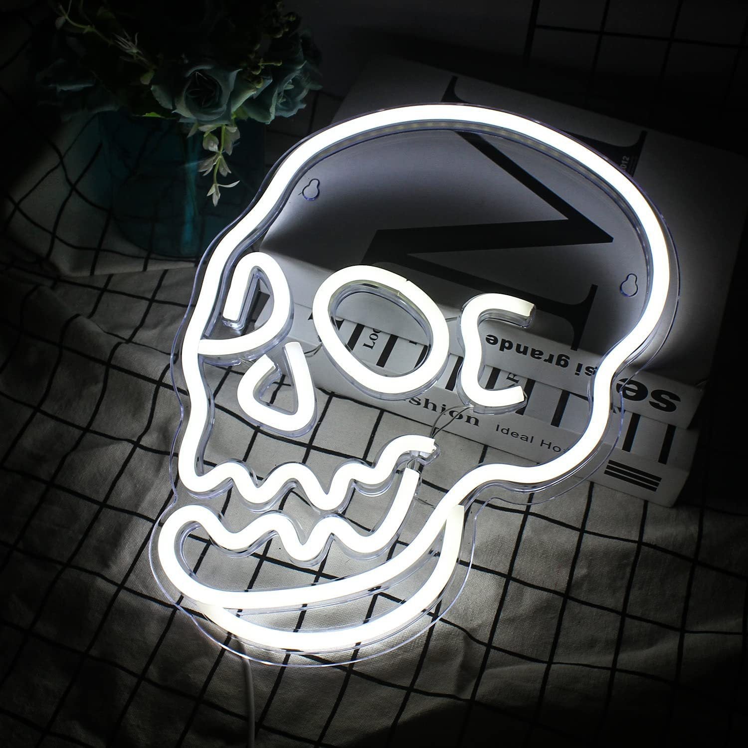 LED White Neon Skull Sign