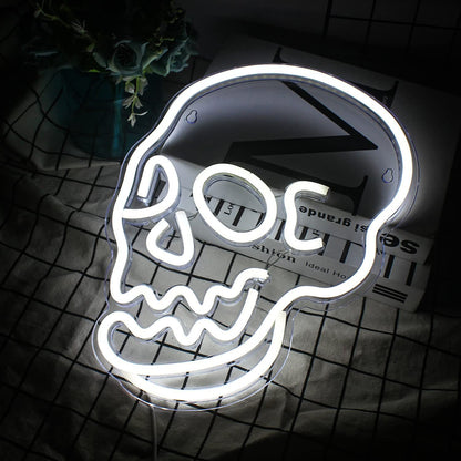 LED White Neon Skull Sign