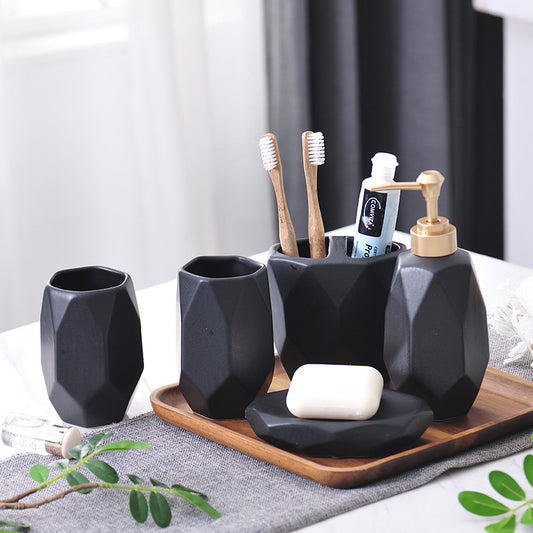 Geometric Matte Ceramic Bathroom Set (5-Piece)