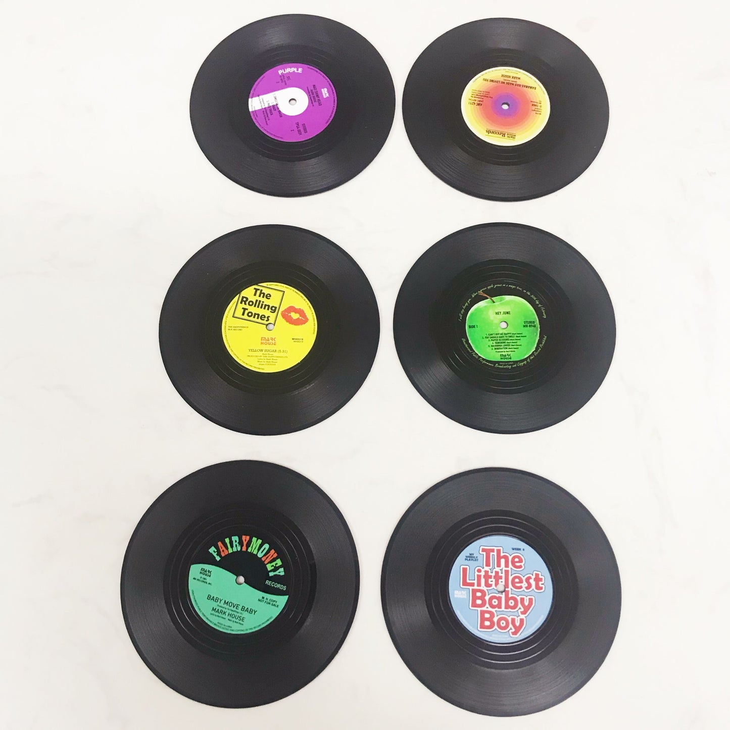 Retro Vinyl Cup Coasters — Set of 6