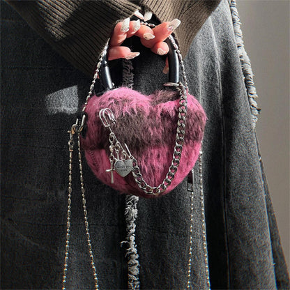 Fuzzy Heart Lock Chain Bag