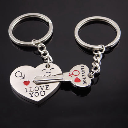Magnetic I Love You Heart Lock & Key Couple Keychain Set