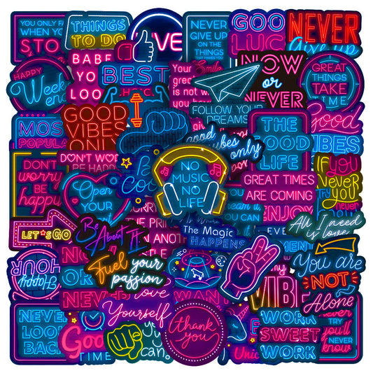 Neon Motivational Stickers – 50 PCS Set