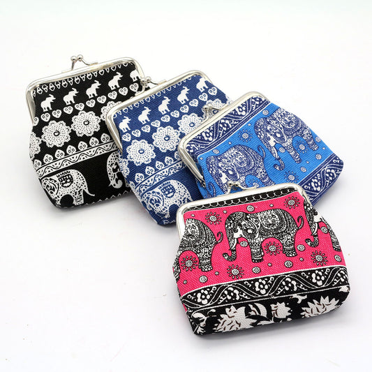 Lychee Leather Elephant Art Coin Purse
