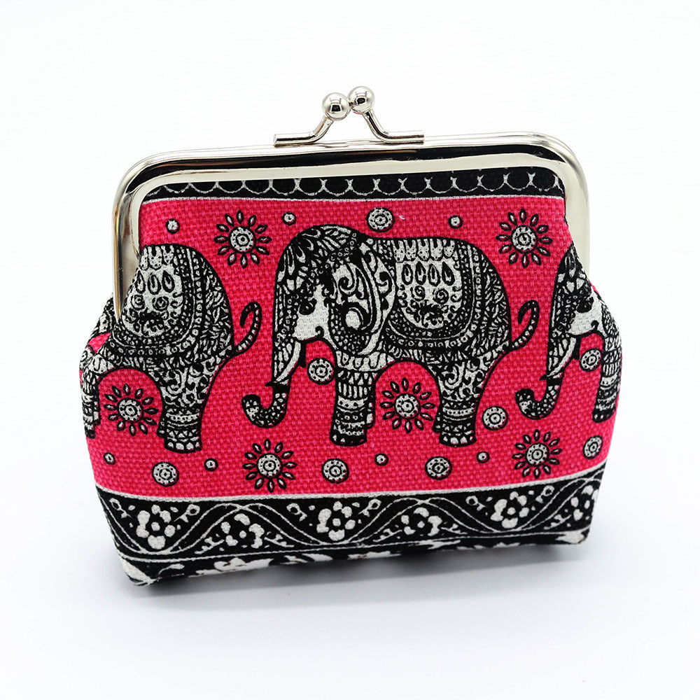Lychee Leather Elephant Art Coin Purse