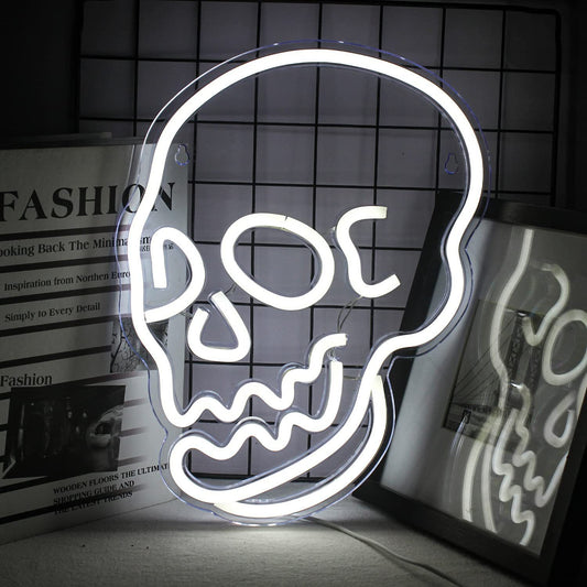 LED White Neon Skull Sign
