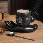 Face in Hand Ceramic Coffee Cup Set