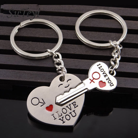 Magnetic I Love You Heart Lock & Key Couple Keychain Set