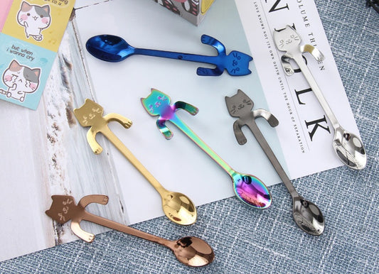 Hanging Cat Stainless Steel Spoon — Set of 6