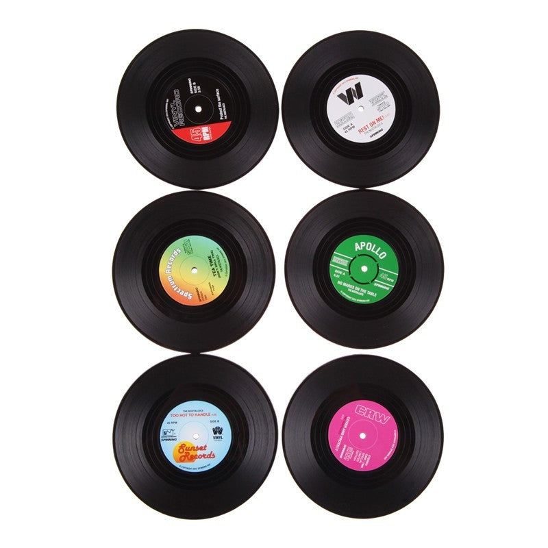 Retro Vinyl Cup Coasters — Set of 6
