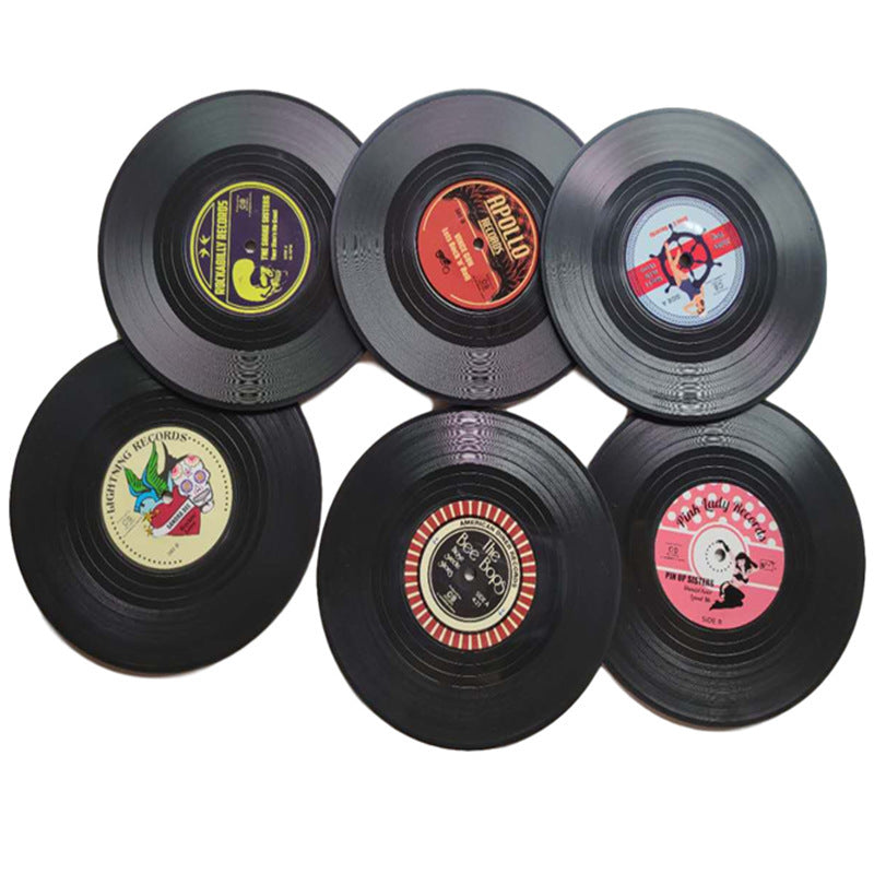 Retro Vinyl Cup Coasters — Set of 6