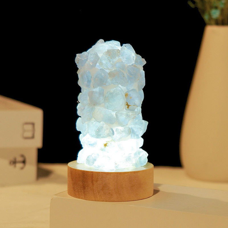 Celestite & Amethyst Flower Light — Built Using Real Natural Crystal