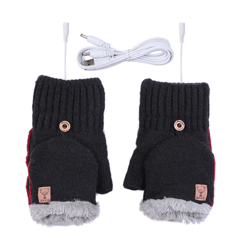 Rechargeable Heated Half Finger Flip Gloves