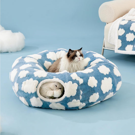 Cloud Pattern Plush Tunnel Bed for Cats