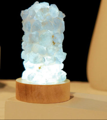 Celestite & Amethyst Flower Light — Built Using Real Natural Crystal