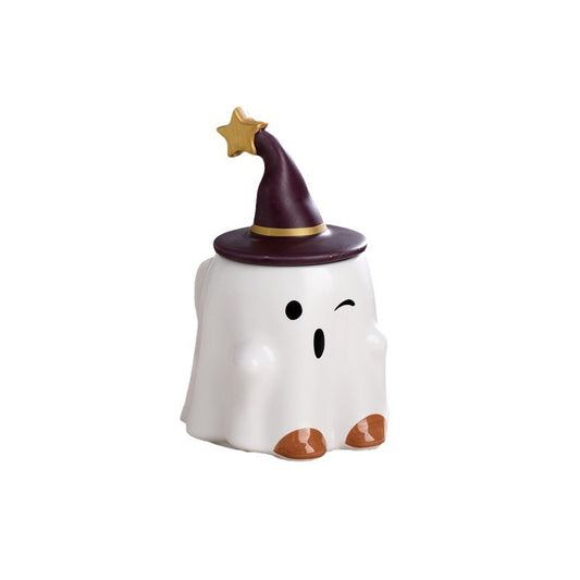 Cute Ghost Ceramic Mug with Wizard Hat Lid