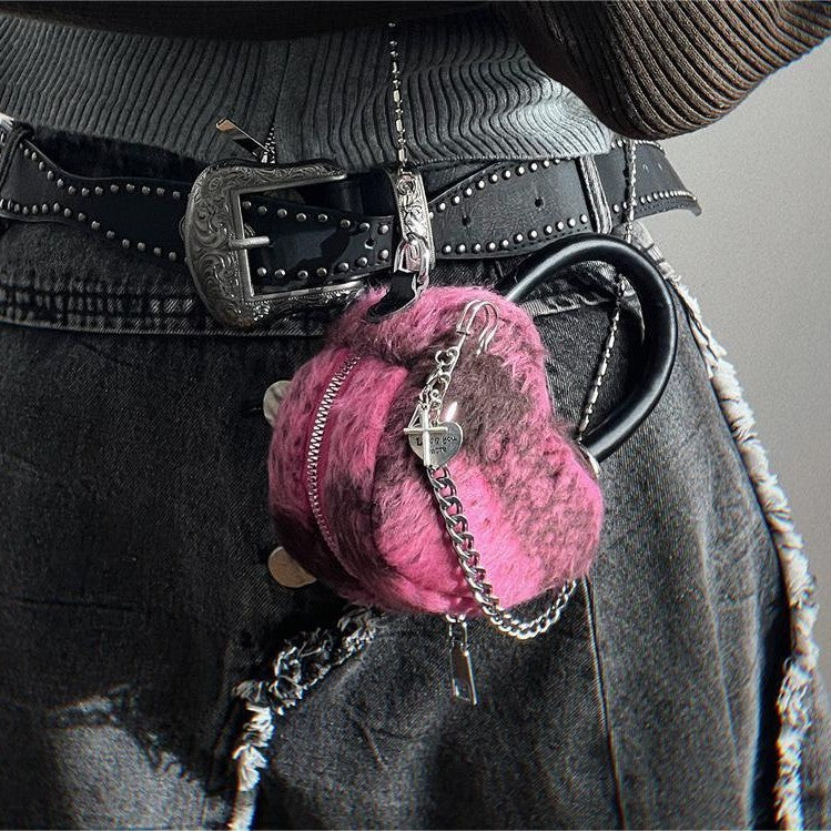 Fuzzy Heart Lock Chain Bag