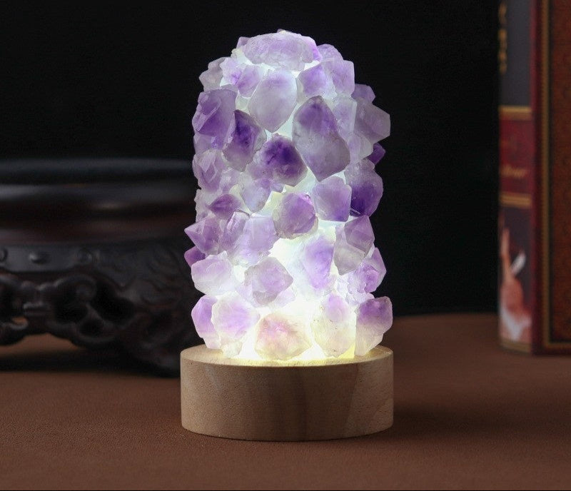Celestite & Amethyst Flower Light — Built Using Real Natural Crystal